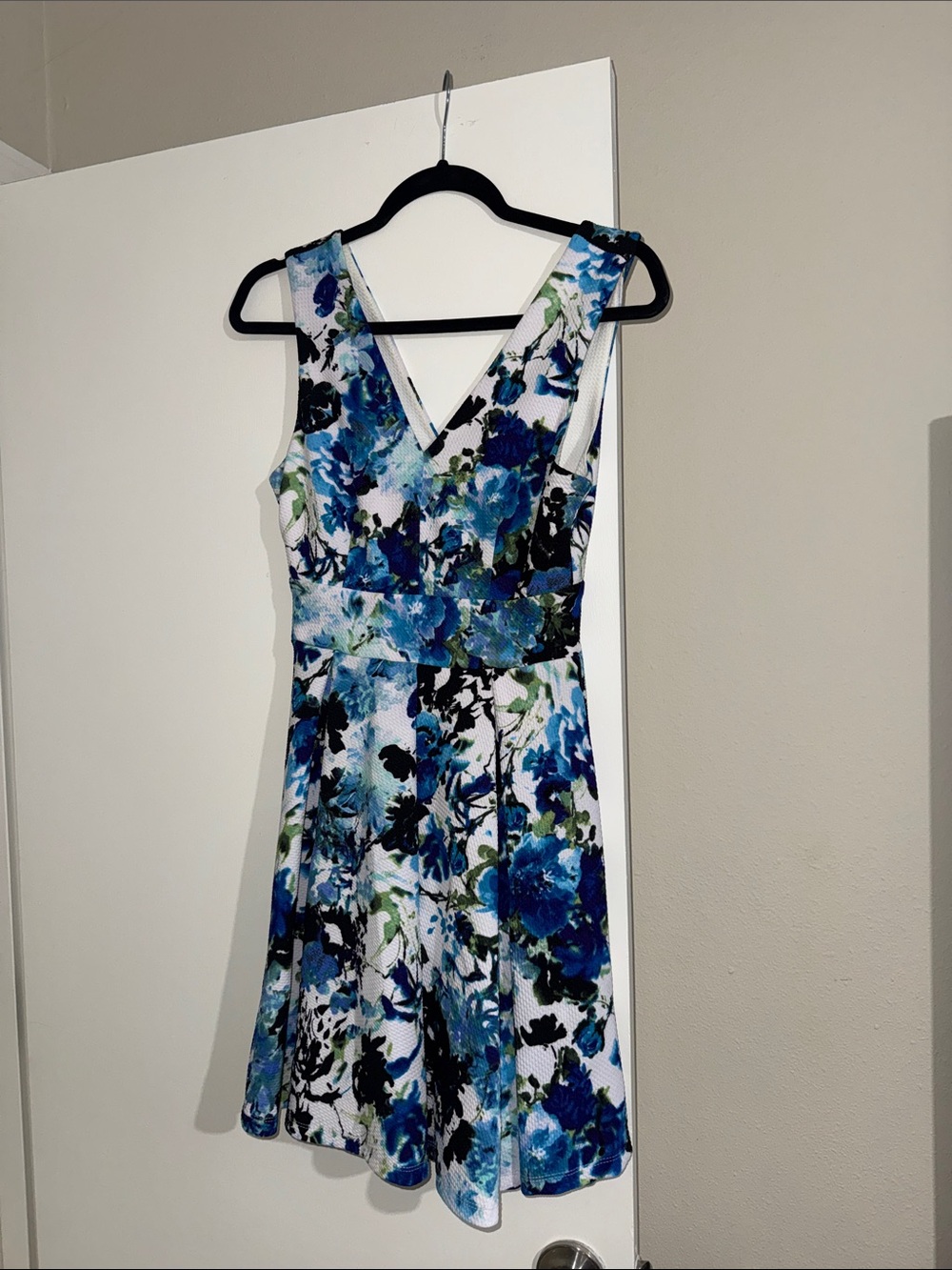 Blue Floral V-Neck Fit & Flare Dress